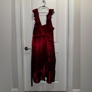 Little Mistress Red Satin ruffle dress